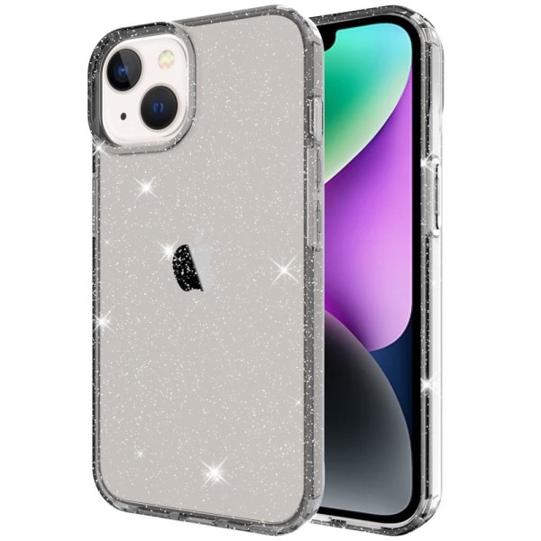 iPhone 14 Glitter Powder Skal - Transparent Black Transparent