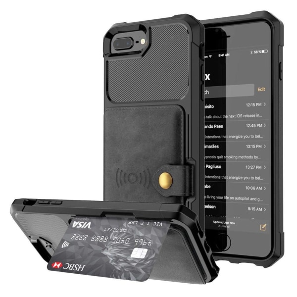 IPhone 8 Plus etc. skal med en plånbok - Svart Svart