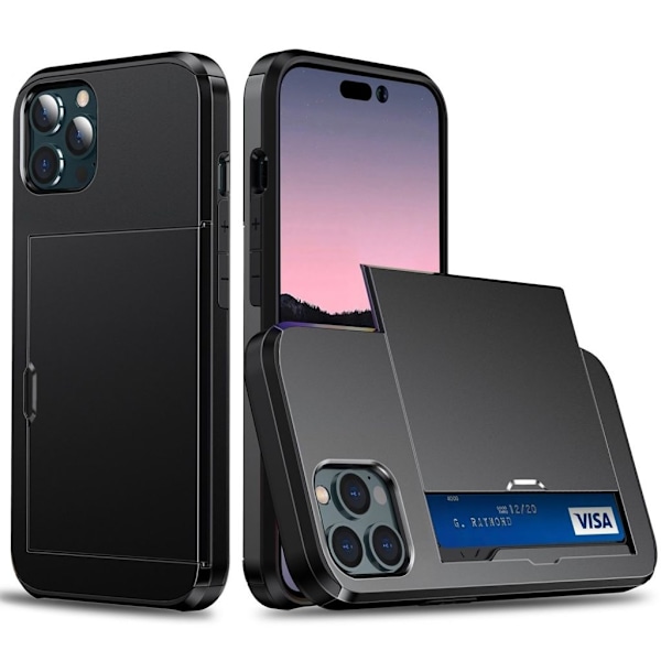 iPhone 14 Pro Max Skal med glidkortshållare - Svart Svart