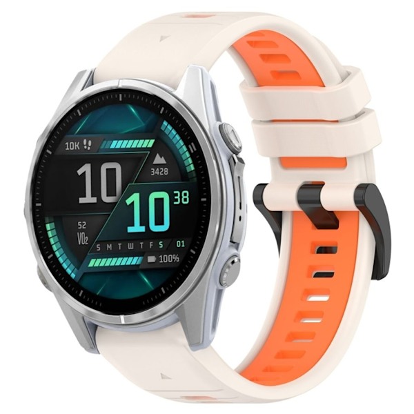 Garmin Fenix 8 AMOLED 43mm Tvåfärgat klockarmband i silikon - Vit/Orange Vit
