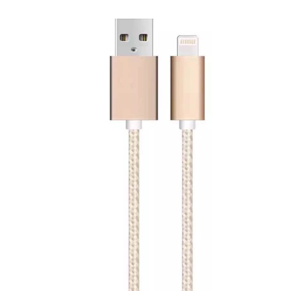 SiGN USB kabel med Lightning 2.4A, för iPhone & iPad, 1m - Guld/Nylon Guld