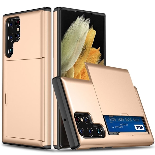 Samsung Galaxy S24 Ultra Skal med glidkortshållare - Guld Guld