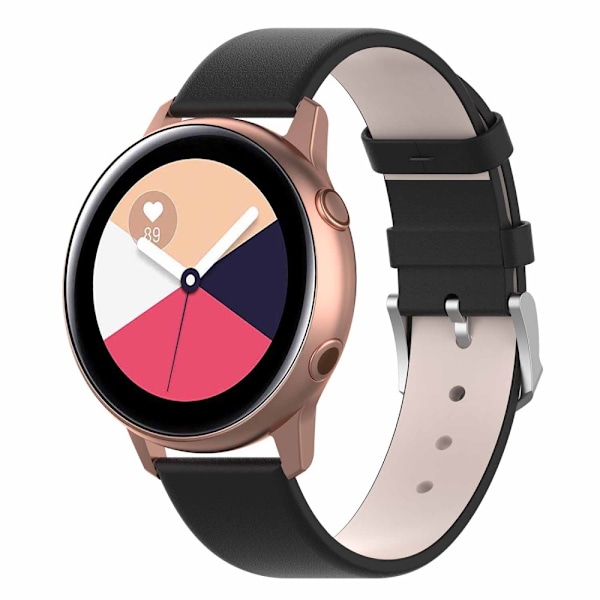 Läderarmband 20mm för Galaxy Watch Active m.fl. - Svart Svart