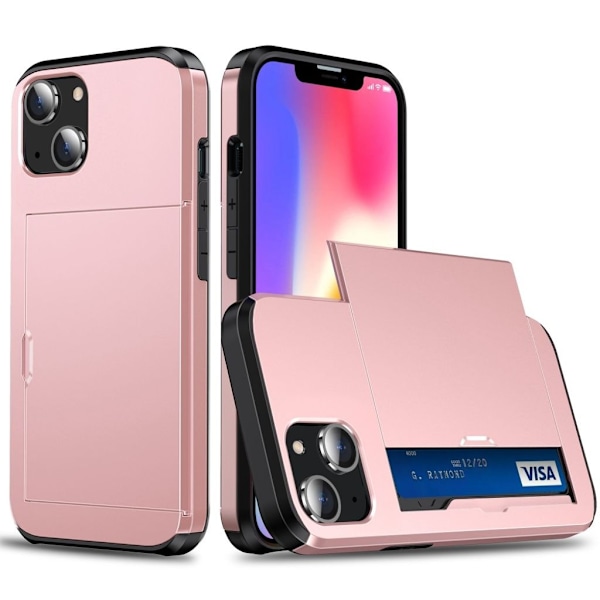 IPhone 15 Plus skal med en korthållare - Roséguld Rosa