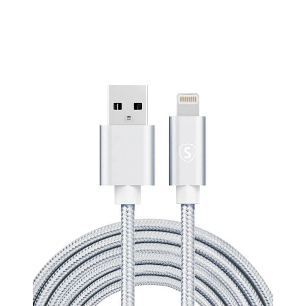 SiGN USB till Lightning Kabel, 2.4A, 3m, Nylon - Silver Silver