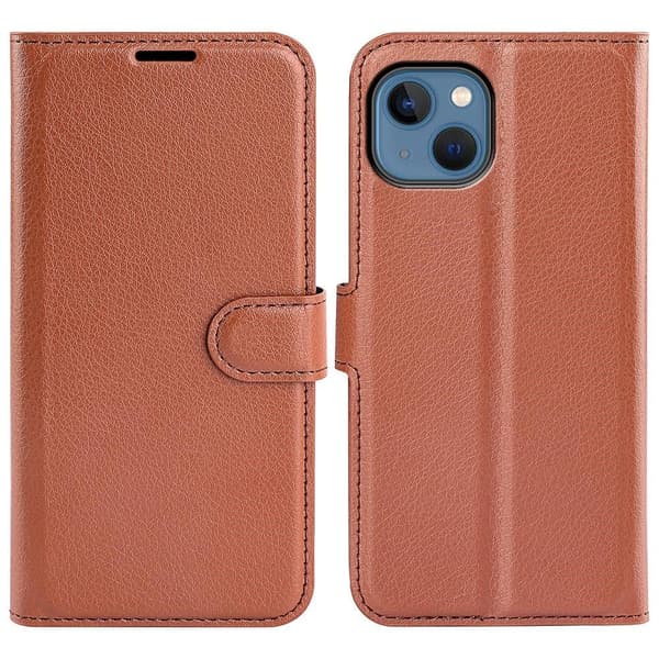 Litchi iPhone 14 Plus Plånboksfodral - Brun Brun