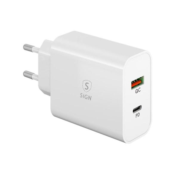 SiGN GaN Snabbladdare USB-A & USB-C, för Smartphone & Laptop, 45W - Vit Vit