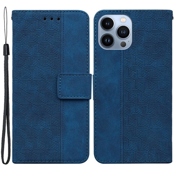 Geometriskt iPhone 15 Pro fodral med en rem - Blå Blå