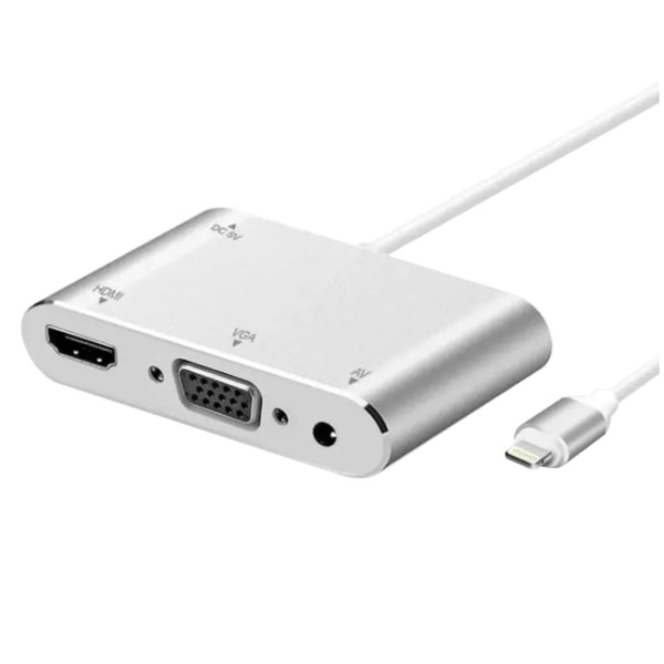 3-in-1 Lightning till HDMI, VGA, Audio Adapter - Silver Silver