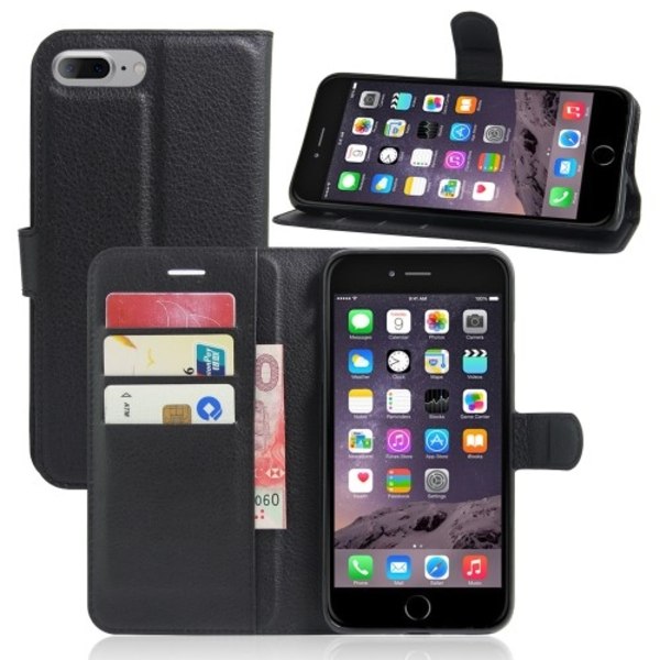 Litchi läderfodral till iPhone 7 Plus/8 Plus - Svart Svart