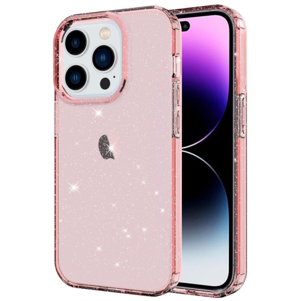 iPhone 14 Pro Max Glitter Powder Skal - Transparent Pink Transparent