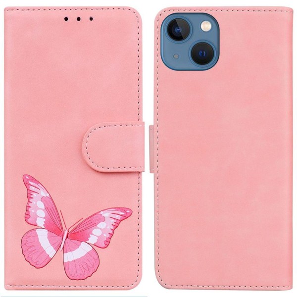 IPhone 15 Plus fodral med ett fjärilstryck - Rosa Rosa