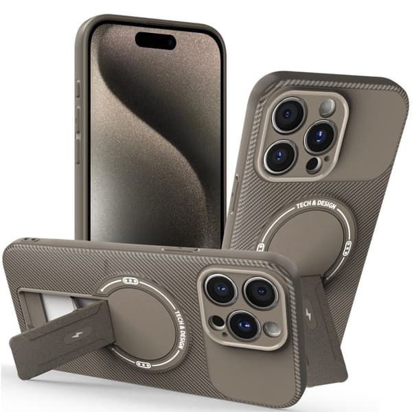 iPhone 15 Pro Skal Stativ Kolfibertextur – Brun Brun