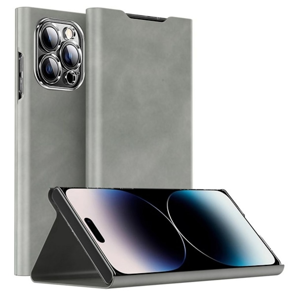 iPhone 15 Pro Max Nappa Fodral med Korthållare - Grå grå