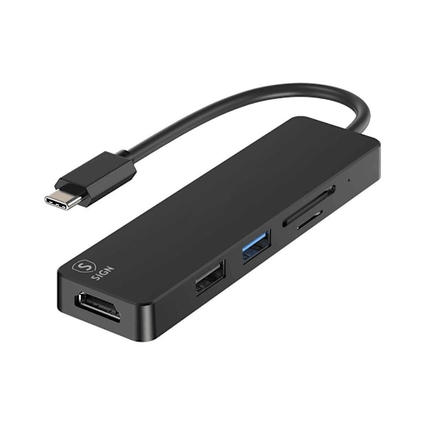 SiGN 5-i-1 USB-C-adapter HDMI 4K MicroSD, max 15W, 5V, 3A - Svart Svart