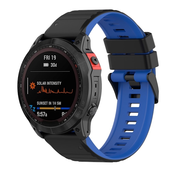 Garmin Fenix 7X/6X/6X Pro etc. Tvåfärgat klockarmband i silikon - Svart/Blå Svart