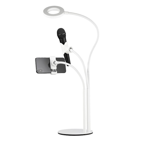 Deltaco 3-IN-1 Selfie Ring Lampa med Smartphone- och Mikrofonhållare Vit