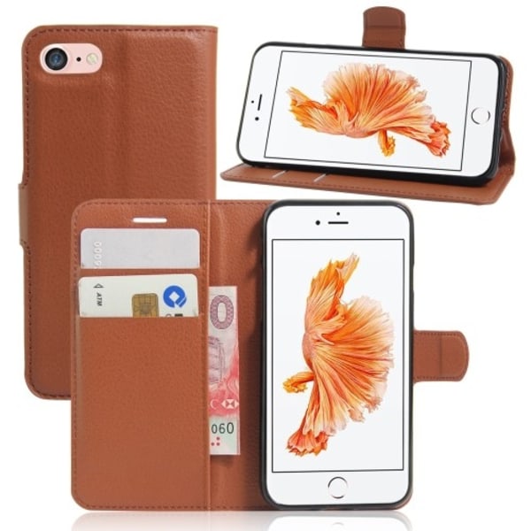 Litchi Plånboksfodral till iPhone 7 & 8/SE 2 - Brun Brun