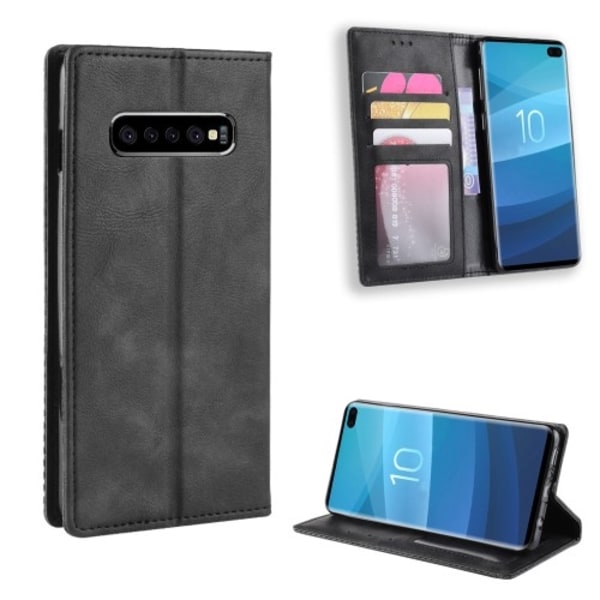Vintage Plånboksfodral till Samsung Galaxy S10 Plus - Svart Svart