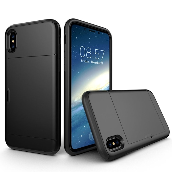 IPhone X/XS skal med en korthållare - Svart Svart