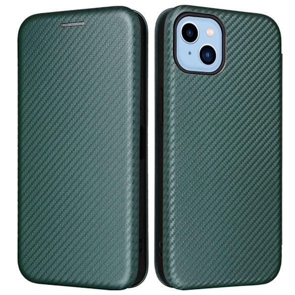 För iPhone 14 Plus Carbon Fiber Texture Fodral - Grön Grön