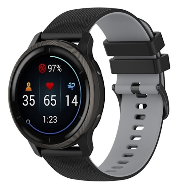 Garmin Venu 2 / VivoActive 4 etc. Tvåfärgat klockarmband i silikon - Svart/Grå grå