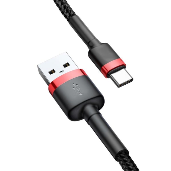 SiGN Cafule USB-C Kabel 2A, 2m - Röd/Svart Svart