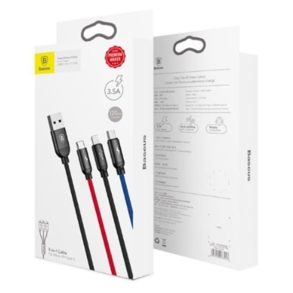 Baseus 3-i-1 Kabel Lightning/Micro/USB-C - 1,2 m 1,2 m