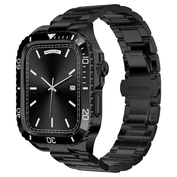 Apple Watch Series 9 / 8 / 7 45mm Klockarmband med Skal - Svart Svart