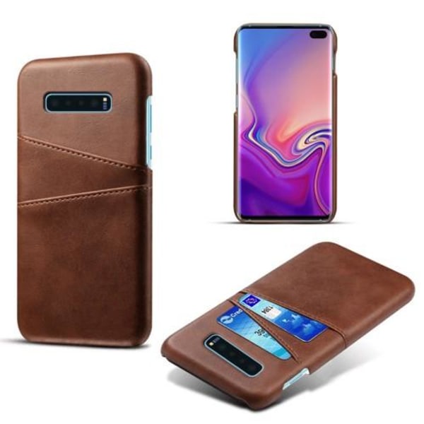 Crazy Horse Skal med 2 Kortfack till Samsung Galaxy S10 Plus - Brun Brun