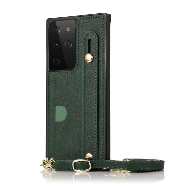Skal med Korthållare för Samsung Galaxy S21 Ultra 5G - Grön Grön