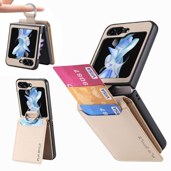 Samsung Galaxy Z Flip6 5G skal med kortplats och ringhållare - Beige Beige