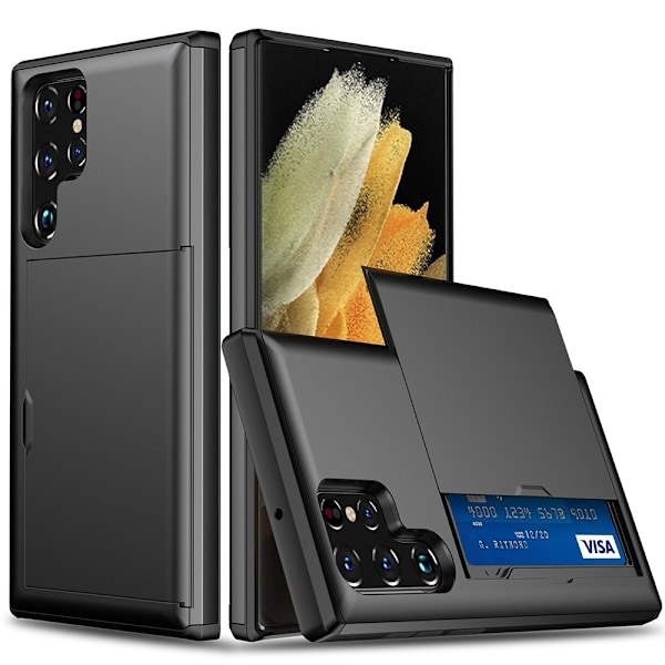 Samsung Galaxy S22 Ultra 5G skal med en korthållare - Svart Svart