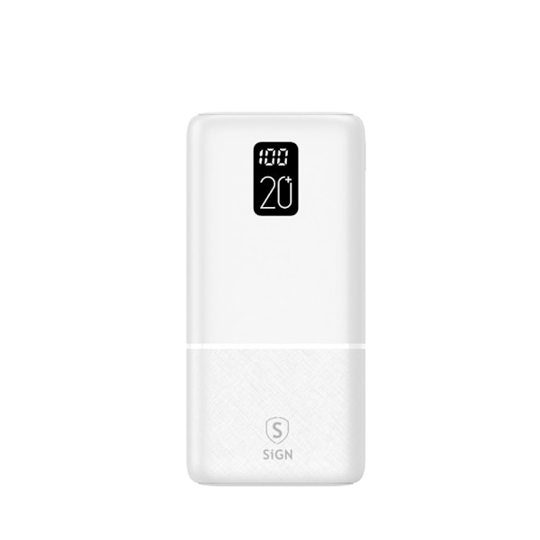 SiGN Extremt Kraftfull Q.C Powerbank 20000mAh, 2.1A - Vit Vit