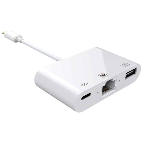 Adapter 3-i-1 Lightning till RJ45 Ethernet, USB, Lightning - Vit Vit
