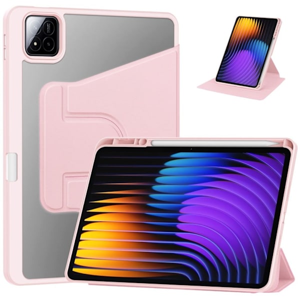 Xiaomi Pad 7 / 7 Pro Fodral med 360° Roterande Stativ - Rosa Rosa