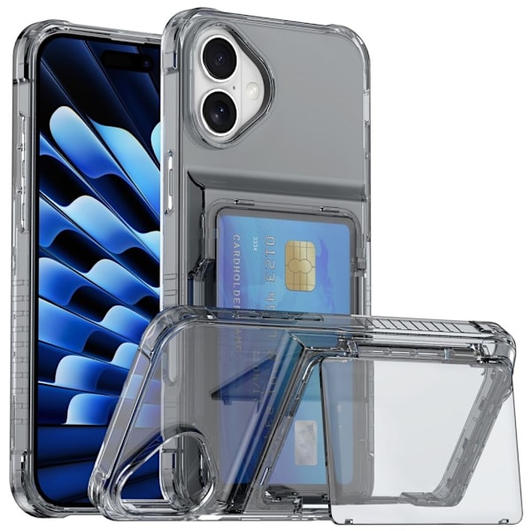iPhone 16 Plus Transparent skal med korthållare - Svart Transparent
