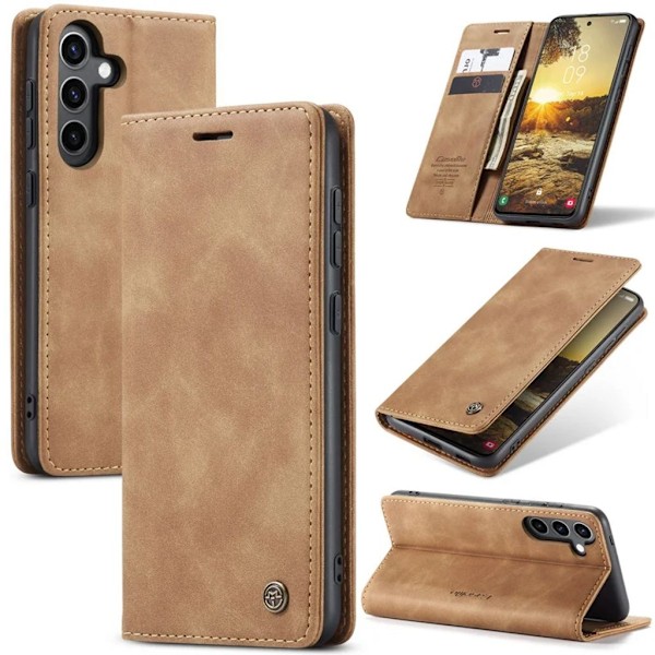 CASEME Samsung Galaxy S24 FE Plånboksfodral i matt konstläder - Brun Brun