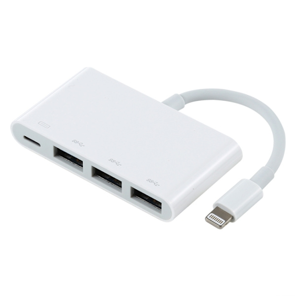 Adapter Lightning till Lightning + 3xUSB-A 3.0 - Vit Vit