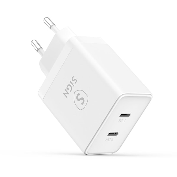 SiGN Dual USB-C PD Laddare 40W - Vit Vit