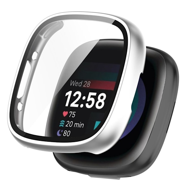 Fitbit Versa 4 / Sense 2 skal i härdat glas - Silverfärgat Silver