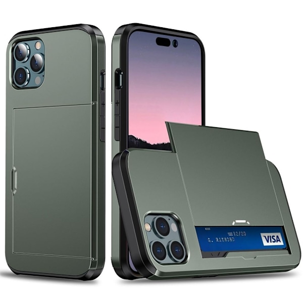 IPhone 15 Pro skal med en korthållare - Grönt Grön