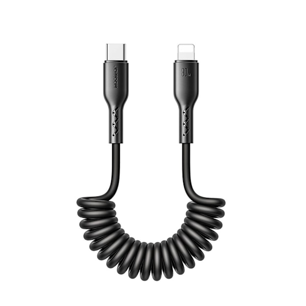 Joyroom 30W upprullad snabbladdningsdatakabel för bil, USB-C till Lightning 1,5m - Svart Svart