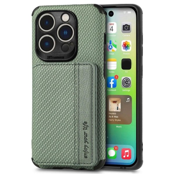 Anti-rep iPhone 14 Pro Max skal med en plånbok - Grön Grön