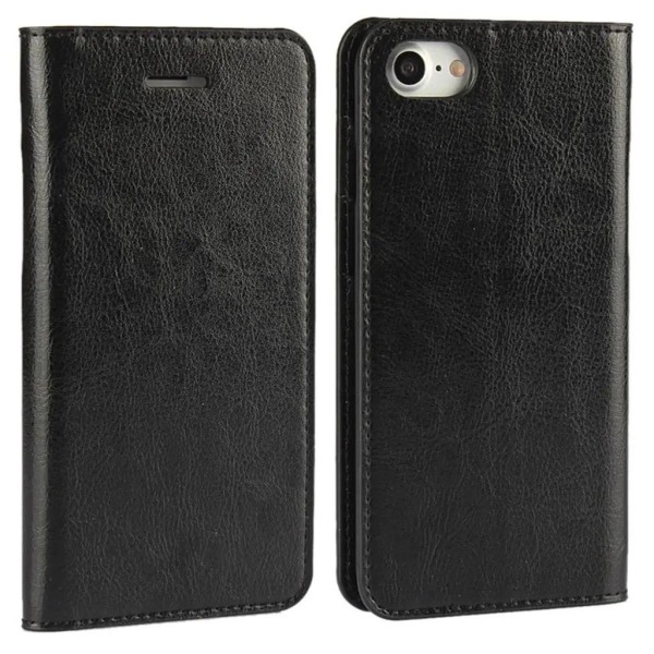 Crazy Horse iPhone SE 2020, SE 2022, 7, 8 premium plånboksfodral Svart