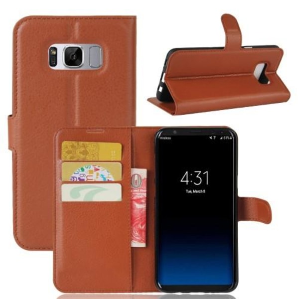 Plånboksfodral i lycheeläder för Samsung Galaxy S8 Plus - brun Brun