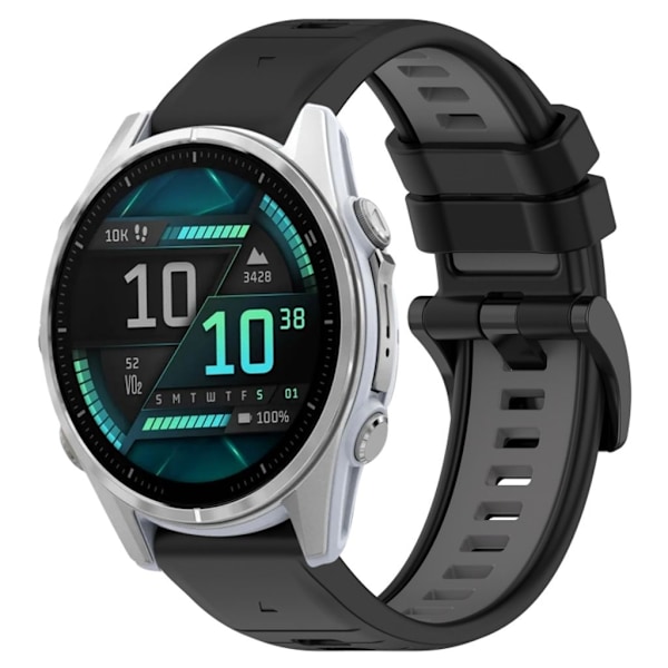 Garmin Fenix 8 AMOLED 43mm Tvåfärgat klockarmband i silikon - Svart/Grå grå