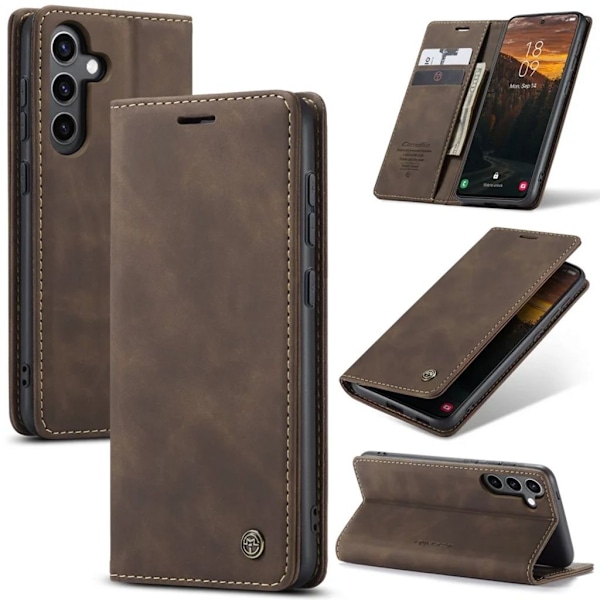CASEME Samsung Galaxy S24 FE Plånboksfodral i matt konstläder - Mörkbrun Brun