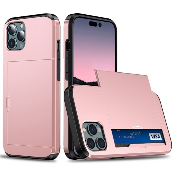 IPhone 15 Pro Max skal med en korthållare - Roséguld Rosa