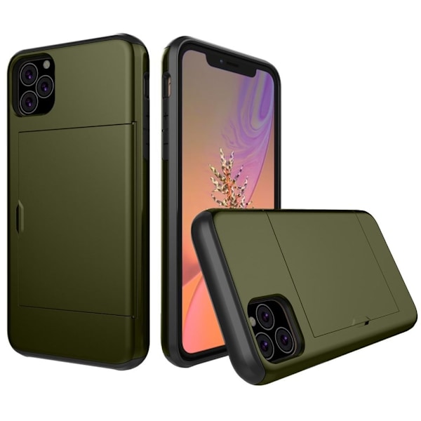iPhone 11 Skal med glidkortshållare - Army Grön Grön